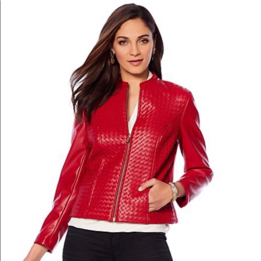 Colleen Lopez Faux Leather Woven Jacket - Picture 1 of 14
